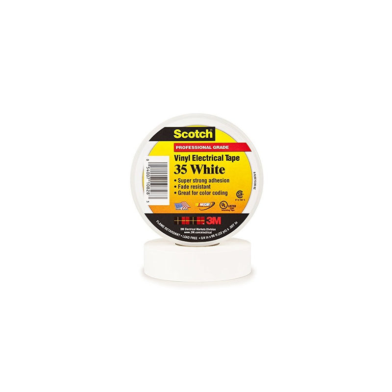 Scotch Vinyl Color Coding Electrical Tape 35, 3/4 in x 66 ft, White