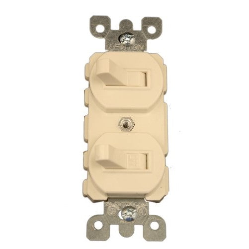 Leviton 5241-T 15 Amp, 120/277 Volt, Duplex Style Single-Pole/3-Way Ac Combination Switch, Commercial Grade, Light Almond