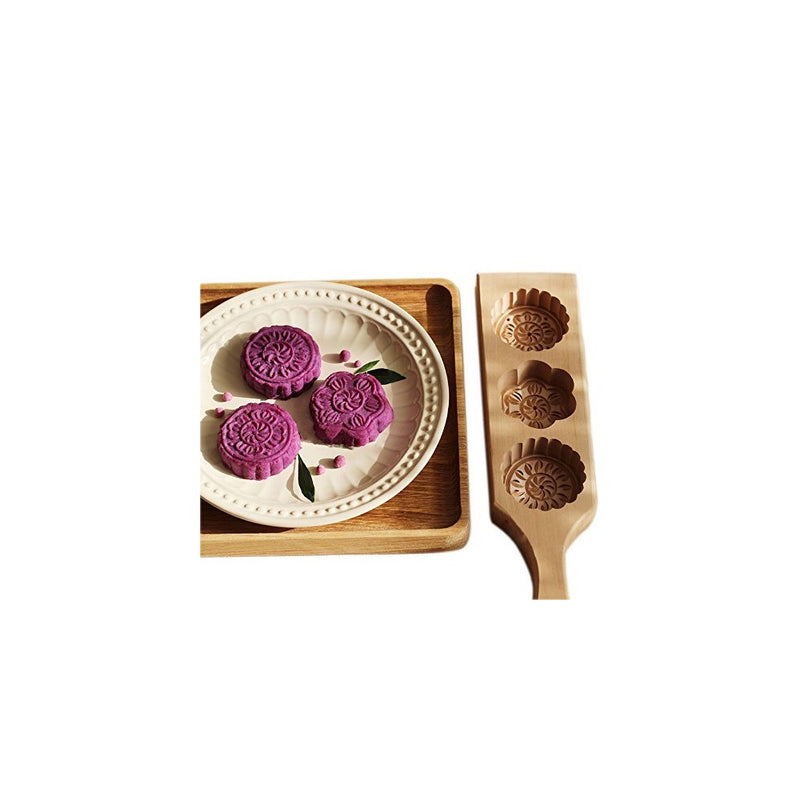 Hleeduo Wooden Moon Cake Steamed Pumpkin Pie Pasta Rice Cake Wooden Baking Mold (Three Mold)