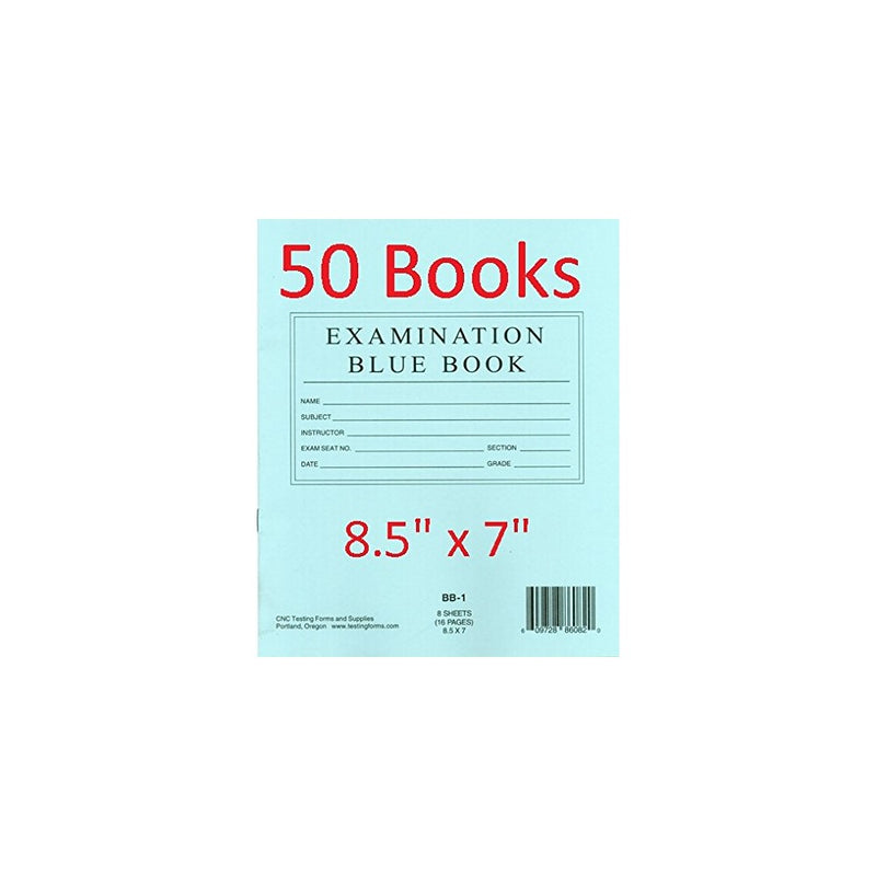 TestingForms.com 8.5" x 7" Examination Blue Book 8 Sheets 16 Pages 50 Booklets