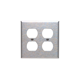 Leviton 84016 2-Gang Duplex Device Receptacle Wallplate, Standard Size, Device Mount, Stainless Steel