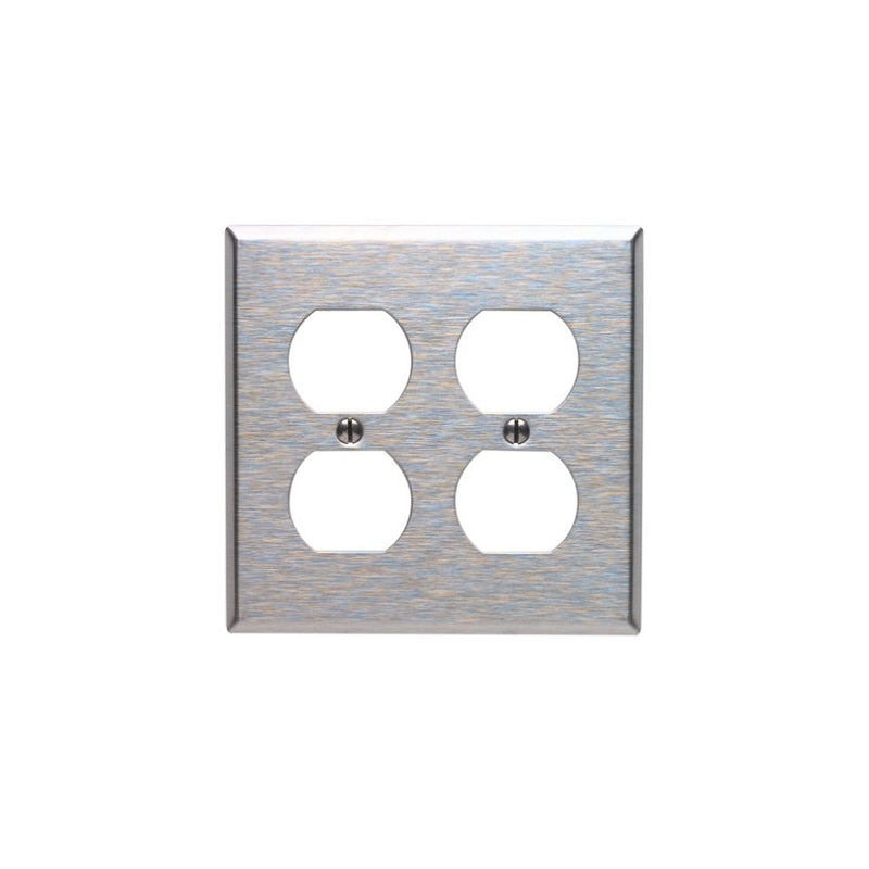 Leviton 84016 2-Gang Duplex Device Receptacle Wallplate, Standard Size, Device Mount, Stainless Steel