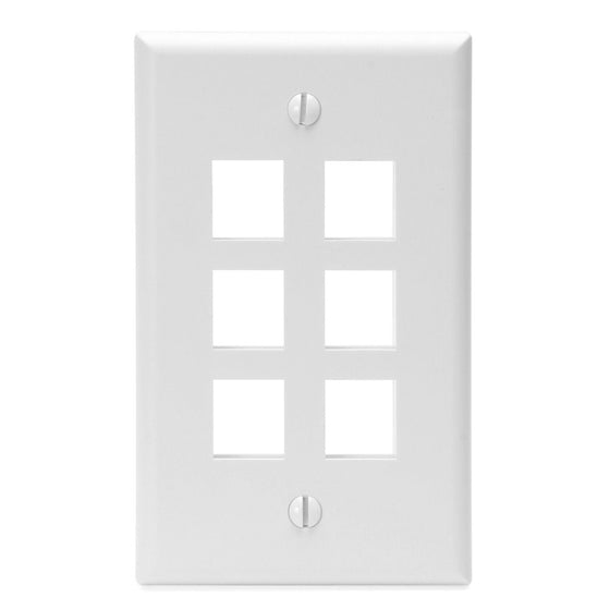 Leviton 41080-6WP 6-Port QuickPort Wallplate Single Gang, White