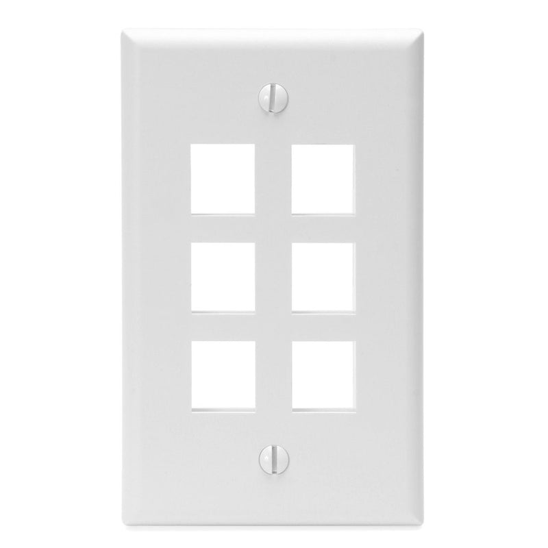 Leviton 41080-6WP 6-Port QuickPort Wallplate Single Gang, White