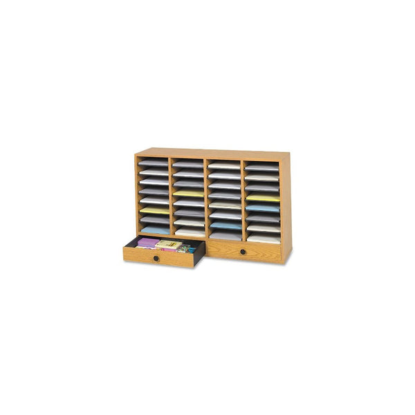 Safco Products 9494MO Wood Adjustable Literature Organizer, 32 Compartment with Drawer, Oak