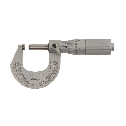 Mitutoyo 101-117 Outside Micrometer, Satin-chrome Finish, Friction Thimble, 0-1" Range, 0.0001" Graduation, /-0.0001" Accuracy