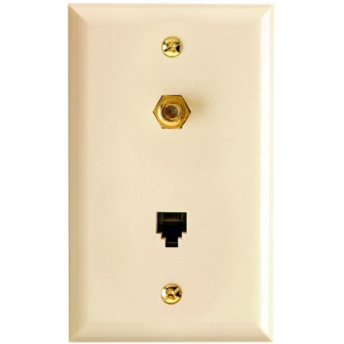 Flush Wall Plate with Modular Phone Jack and F Connectors