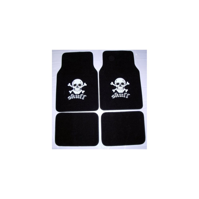 BDK White Skull Design Carpet Floor Mats for Car SUV - 4 Piece Set, White, Licensed Prodcuts, Secure Backing