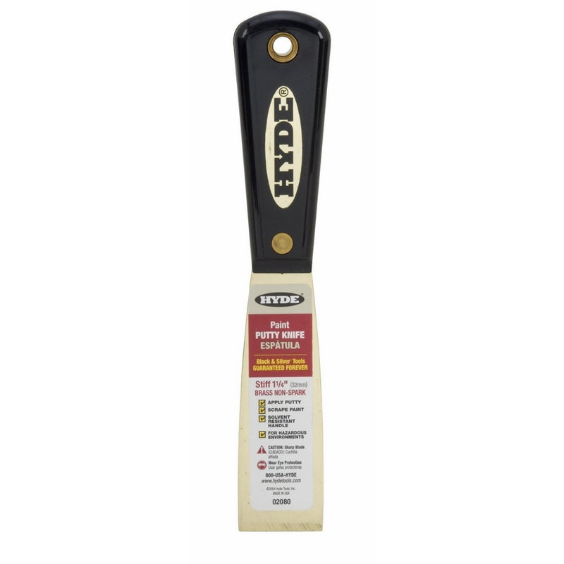 Hyde Tools 02080 1.25-Inch Stiff Chisel Edge Putty Knife, Brass