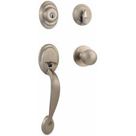 Kwikset Dakota Single Cylinder Handleset with Polo Knob featuring SmartKey in Satin Nickel