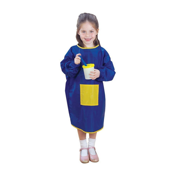 CP Toys Long Sleeve Nylon Paint Smock, Blue and Yellow - Stain-Resistant and Machine Washable - Fits Most Children Ages 3 to 6 Years