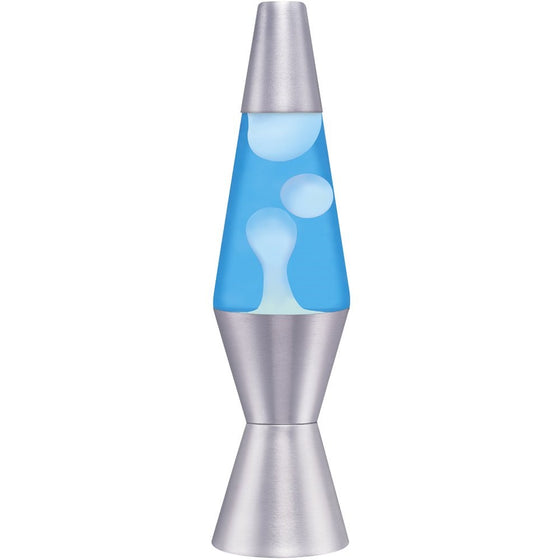 Lava Lite 1953 Silver Base Lamp with White Wax in Blue Liquid, 11.5", White Wax/Blue Liquid/Silver Base