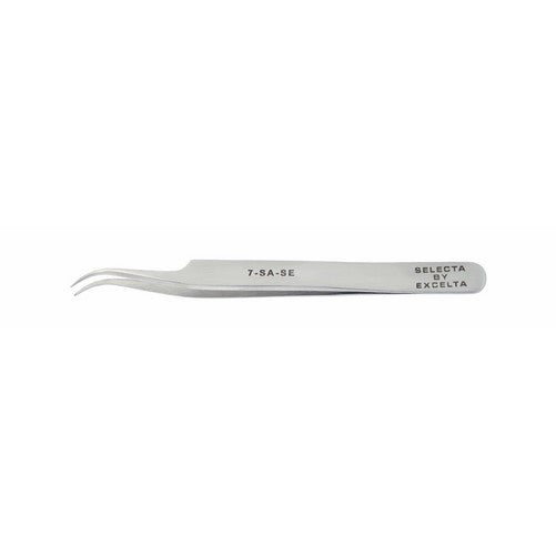 Excelta 7-SA-SE Tweezer, Curved Tapered Very Fine, 4.5" Overall Length, Stainless/Anti-Magnetic