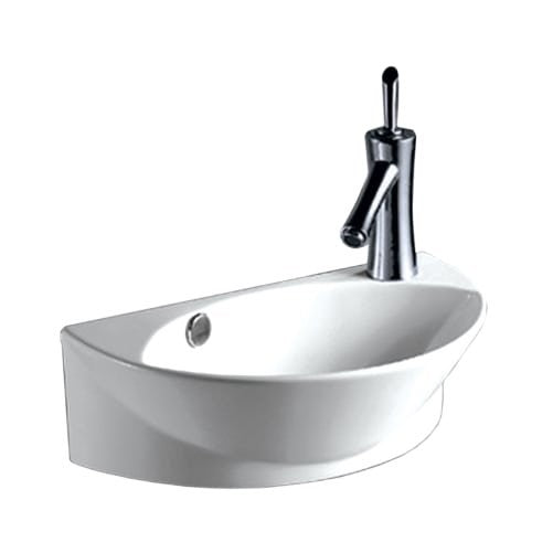 Whitehaus WHKN1131 WHKN1131Isabella Half-Oval Wall Mount Basin with Integrated Oval Bowl, Overflow, Right Offset single Faucet Hole & Center Drain, White