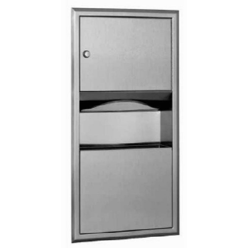 Bobrick 369 ClassicSeries 304 Stainless Steel Recessed Paper Towel Dispenser and Waste Receptacle, Satin Finish, 2 Gallon Capacity, 14" Width x 28" Height