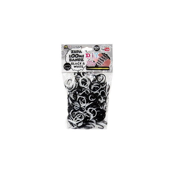 D.I.Y. Do it Yourself Bracelet Zupa Loomi Bandz 600 Black & White Rubber Bands with 'S' Clips