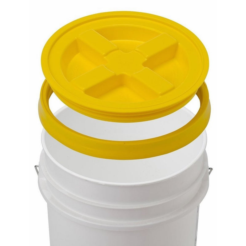 5 Gallon White Bucket & Gamma Seal Lid - Food Grade Plastic Pail & Gamma2 Screw Seal Tight Lid (Yellow)