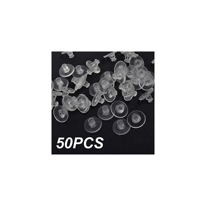Golf Pack of 50pcs Clear Color Plastic Rubber Clutch Earring Back with Pad