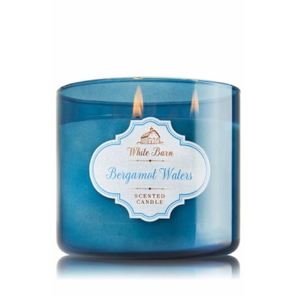 Bath and Body Works Bergamot Waters Candle - Large 3-wick 14.5 oz White Barn Candle Co. - Bergamot Sandalwood Scent