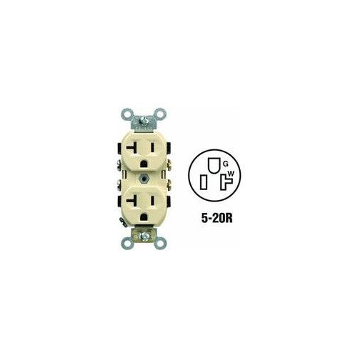 Leviton 5800-ISP 20-Amp, 125-Volt, 2-Pole, 3-Wire, Receptacle Duplex, Self-Grounding, Ivory