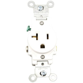 Leviton 5801-W 20-Amp, 125-Volt, Narrow Body Single Receptacle, Straight Blade, Commercial Grade, Grounding, White
