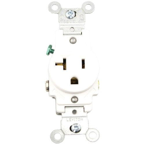 Leviton 5801-W 20-Amp, 125-Volt, Narrow Body Single Receptacle, Straight Blade, Commercial Grade, Grounding, White