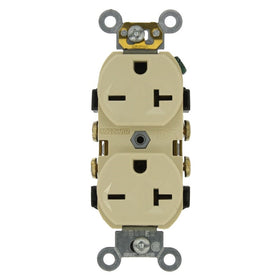 Leviton 5822-I 20-Amp, 250-Volt, Narrow Body Duplex Receptacle, Straight Blade, Commercial Grade, Self Grounding, Ivory