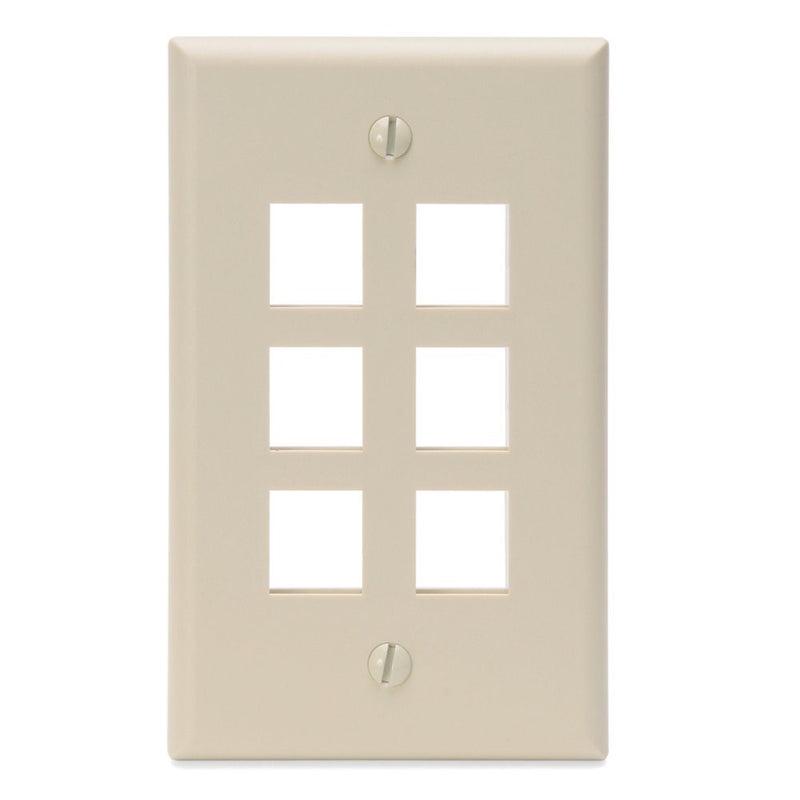Leviton 41080-6IP QuickPort Wallplate, Single Gang, 6-Port, Ivory