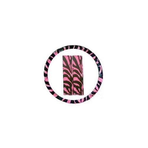 Animal Print Steering Wheel Cover and Shoulder Pad - Zebra Pink