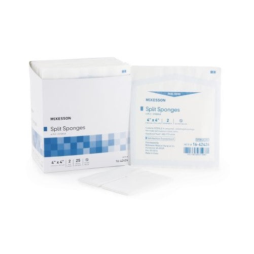 McKesson Performance Plus Gauze Drain Split Sponge 6Ply Sterile 4"X4" - 25 packs per box (2 Pack)