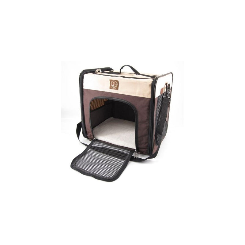 One for Pets Folding Pet Carrier, The Cube, Large, Cream/Brown