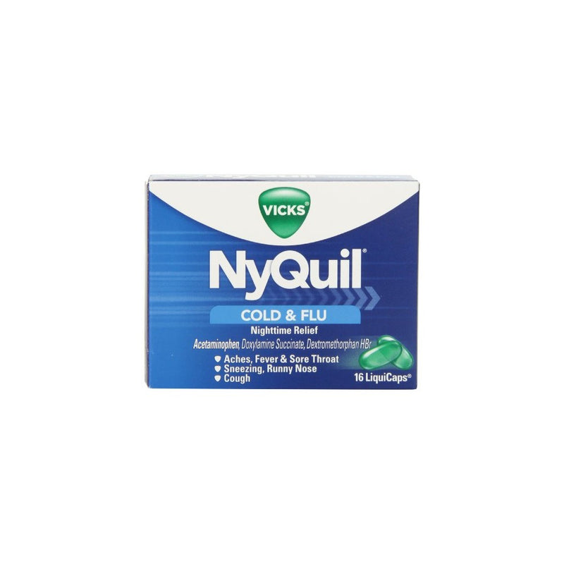 Vicks NyQuil Cough Cold and Flu Nighttime Relief, 16 LiquiCaps