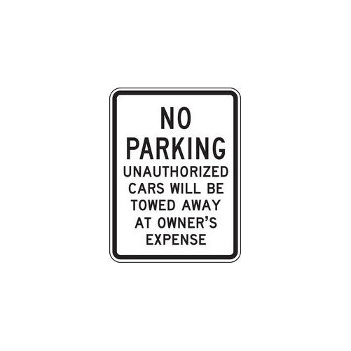 Accuform Signs FRP252RA Engineer-Grade Reflective Aluminum Parking Sign, Legend "NO PARKING UNAUTHORIZED CARS WILL BE TOWED AWAY AT OWNER'S EXPENSE", 24" Length x 18" Width x 0.080" Thickness, Black on White