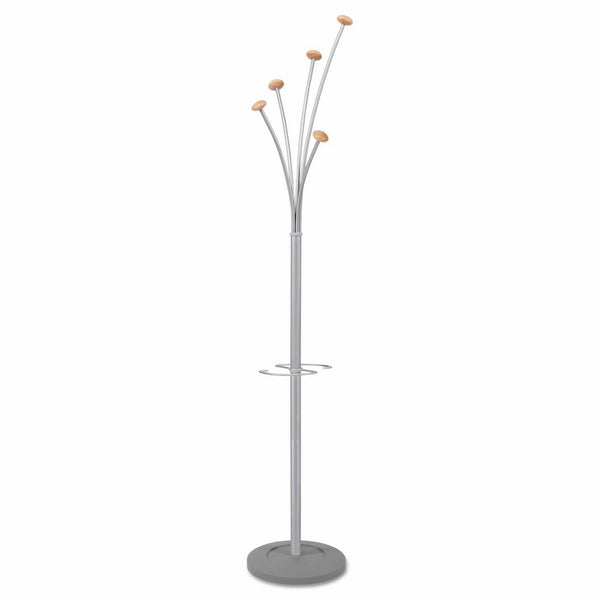 Alba PMFEST Festival Coat Stand with Umbrella Holder, Five Knobs, Silver Gray Steel/Wood