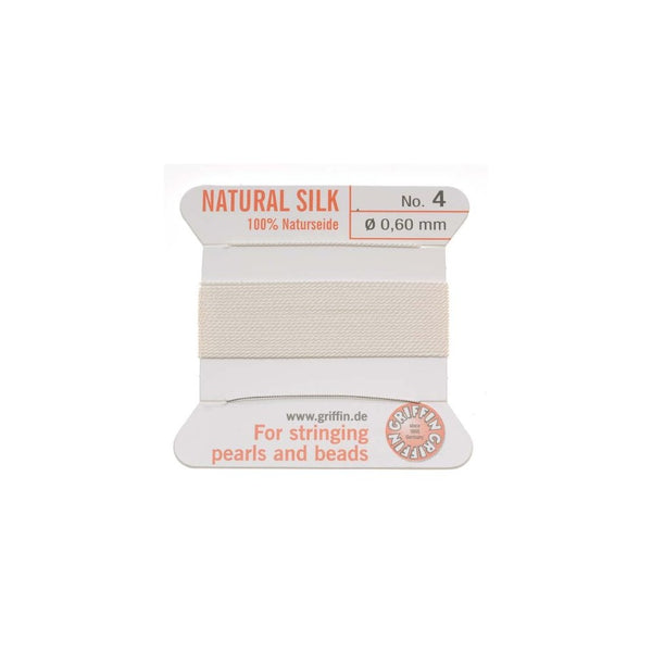 Griffin Silk Beading Cord and Needle, Size 4, White