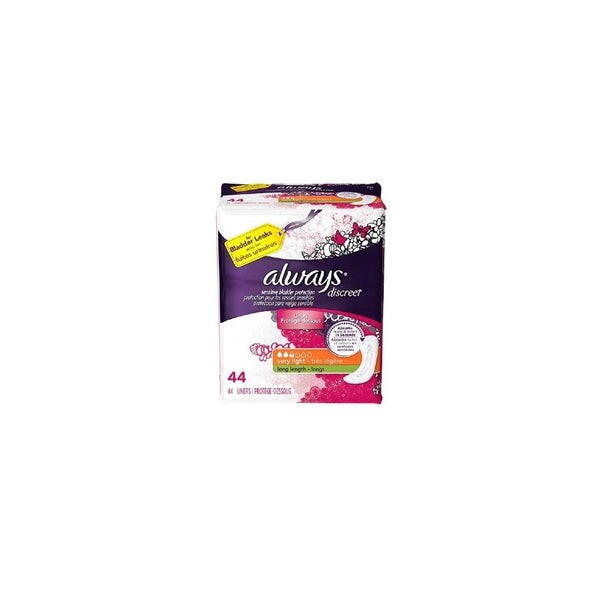 Always Discreet Incontinence Liners for Women, Very Light Absorbency, Long Length, 44 count