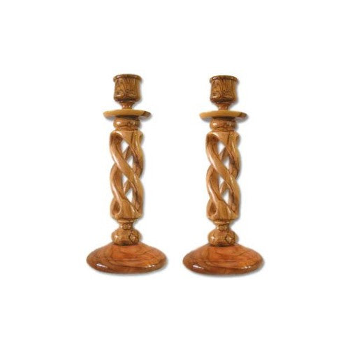 Pair of Olive Wood Hollow Twist Candle Holders