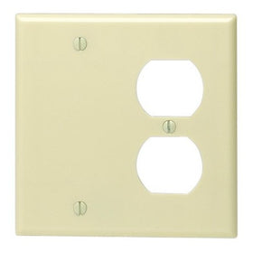 Leviton 86008 2-Gang 1-Duplex 1-Blank Device Combination Wallplate, Standard Size, Thermoset, Box Mount, Ivory