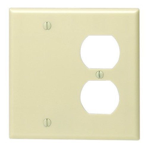 Leviton 86008 2-Gang 1-Duplex 1-Blank Device Combination Wallplate, Standard Size, Thermoset, Box Mount, Ivory
