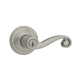 Kwikset Lido Entry Lever featuring SmartKey in Satin Nickel