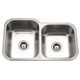 Houzer MEC-3220SR-1 Medallion Classic Series Undermount Stainless Steel 60/40 Double Bowl Kitchen Sink, Small Bowl Right