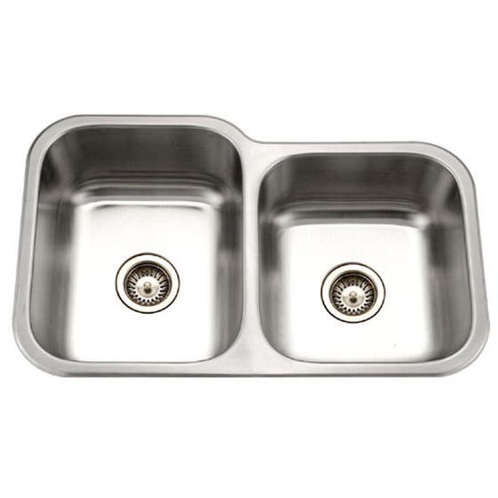 Houzer MEC-3220SR-1 Medallion Classic Series Undermount Stainless Steel 60/40 Double Bowl Kitchen Sink, Small Bowl Right