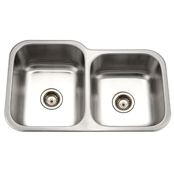 Houzer MEC-3220SR-1 Medallion Classic Series Undermount Stainless Steel 60/40 Double Bowl Kitchen Sink, Small Bowl Right