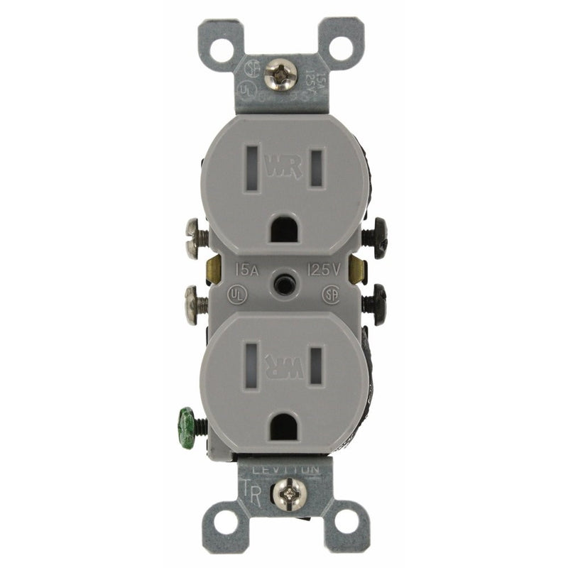 Leviton W5320-T0G 15 Amp, 125 Volt, Weather and Tamper Resistant, Duplex Receptacle, Grounding, Side and Quickwire, Gray