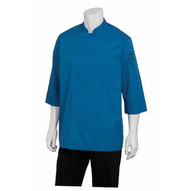 Chef Works Mens Morocco Short Sleeve Chef Coat, Blue, LARGE