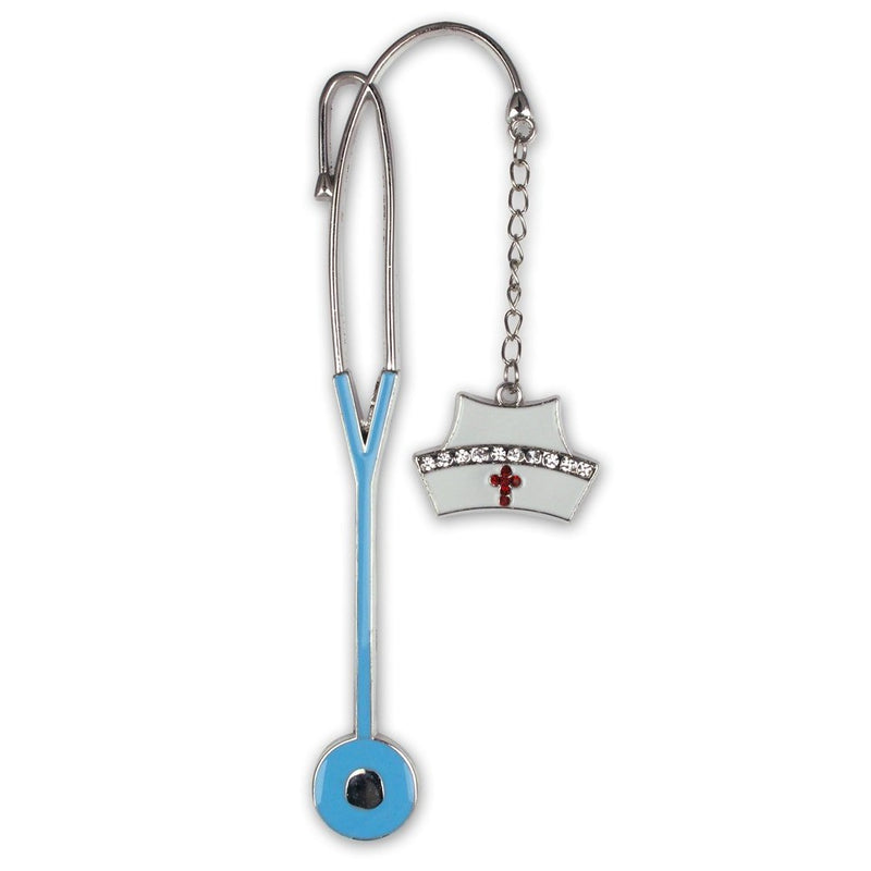 Nurse Bookmark Metal with Nurses Hat Charm Jeweled and Enameled Nurses Day Gift Idea - 5 Inch