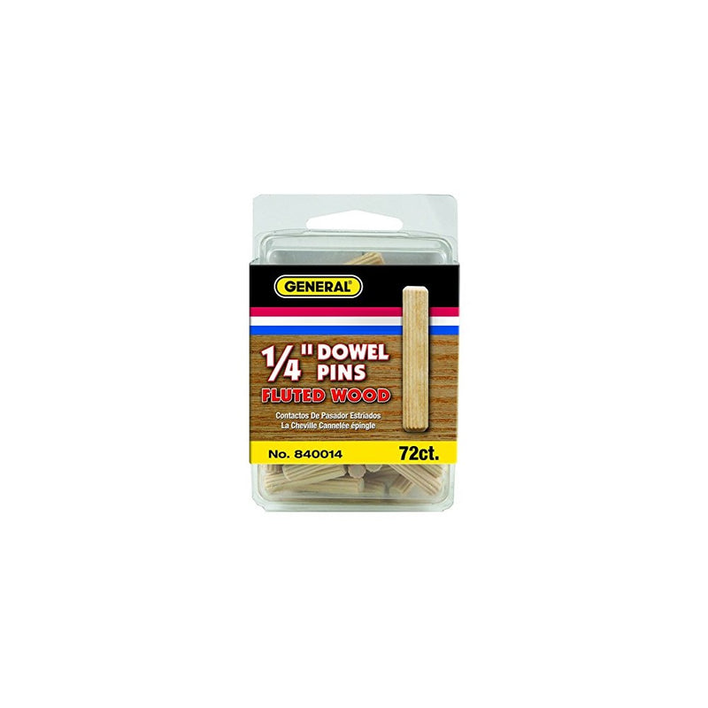 General Tools 840014 1/4-Inch Fluted Wood Dowel Pins, 72-Pack