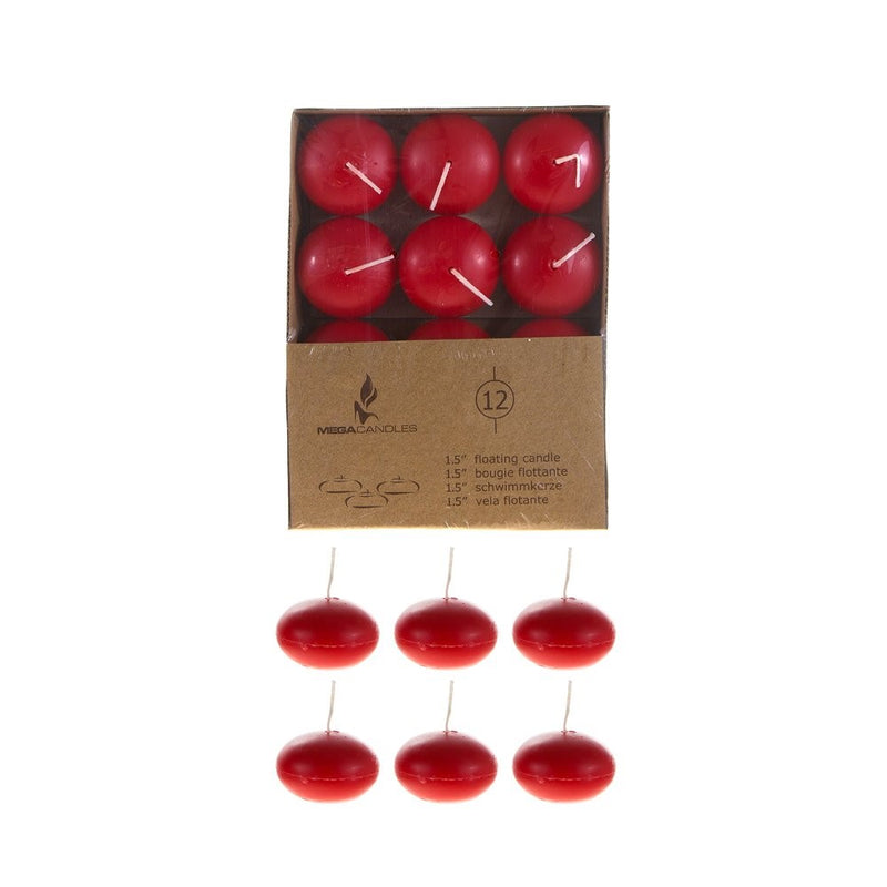 Mega Candles - Unscented 1.5" Floating Disc Candles - Red, Set of 12