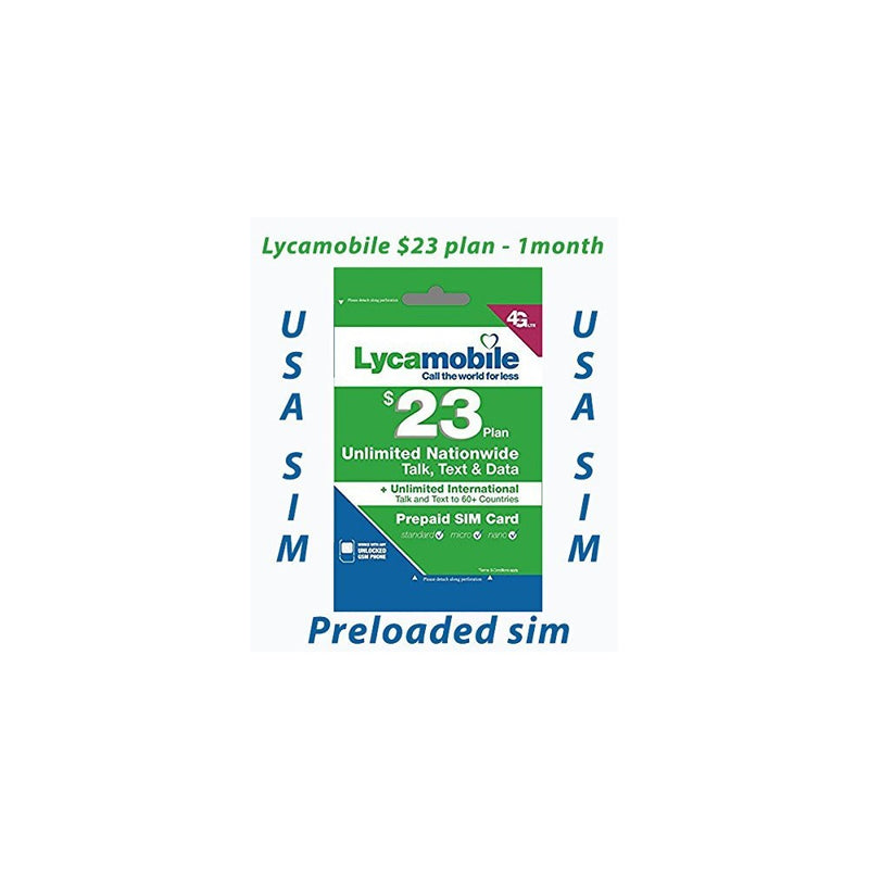 Lycamobile Preloaded Sim Card with $23 Plan Service Plan with Unlimited talk text and Data