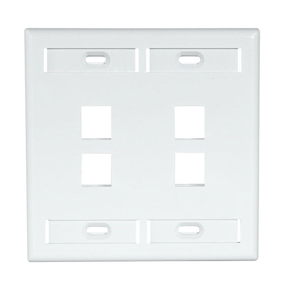 Leviton 42080-4WP 4-Port Dual Gang QuickPort Wallplate with ID Windows, White